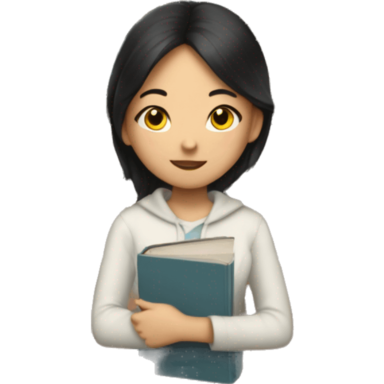 An Asian girl surrounded by books and a clock and a to read list emoji