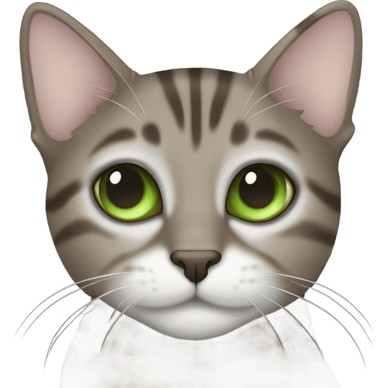 brown and grey tabby cat with green eyes emoji