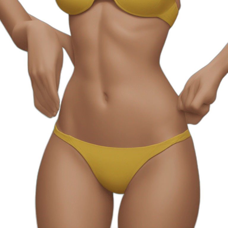 Slim-fit Caucasian woman bikini pose (beach body) bed emoji