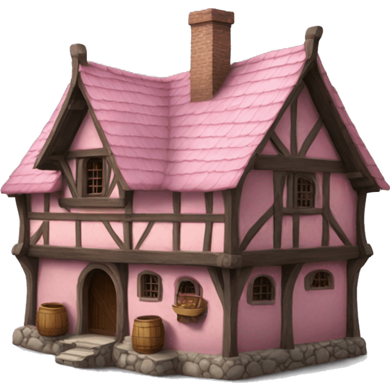 Realistic pink isolated medieval tavern house. emoji