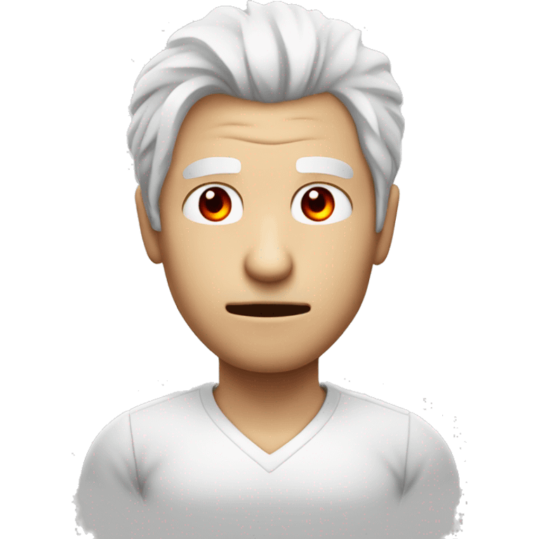 white hair medium long male, aggressive sharp face, holding red heart  emoji