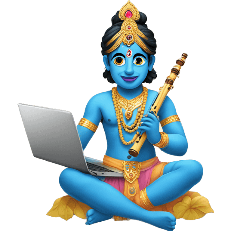 Lord Krishna with laptop and flute emoji