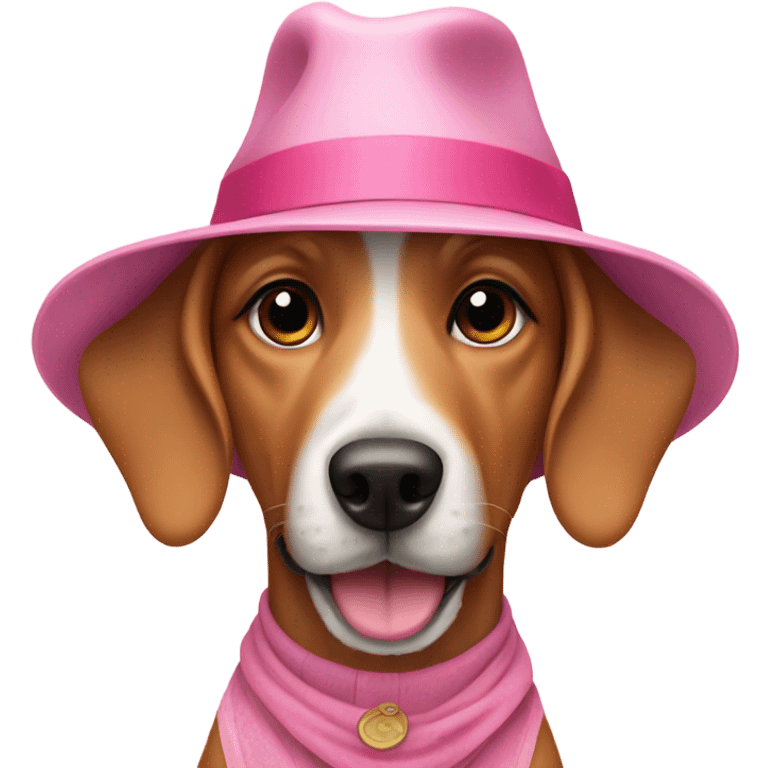 Dog wearing a hat and pink dress emoji