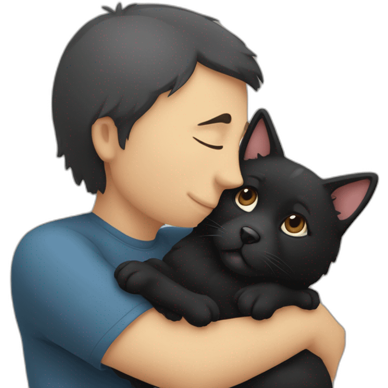 Un chien noir et un chat qui se fon un calin emoji