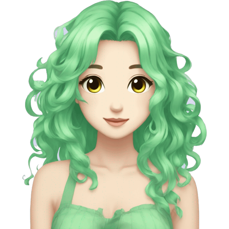 Gorgeous Beautiful Anime-Green-Pastel-Girl with pretty hair aesthetic emoji