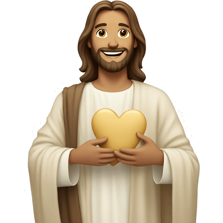 Jesus holding a cream beige heart and smiling  emoji