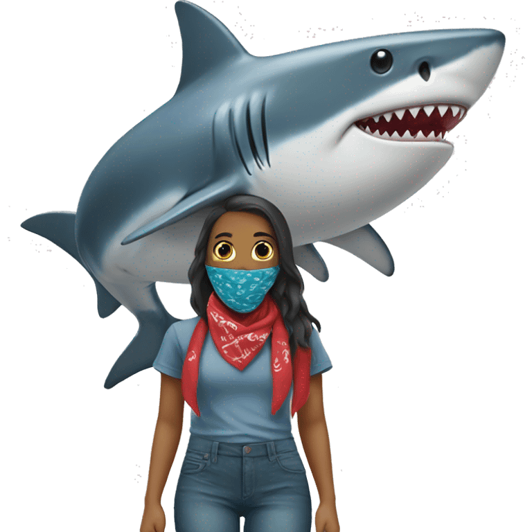 shark with bandana with a woman on its back emoji