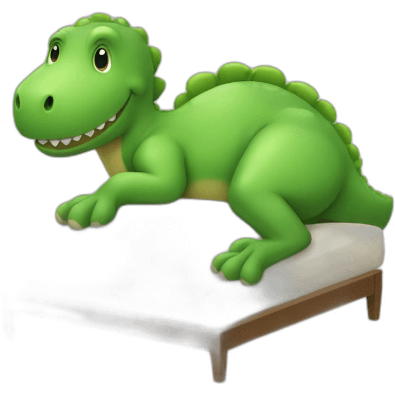 A green dinosaur sleeping in a bed emoji