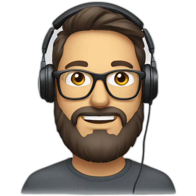 a man with vision glasses and have beard and with headphones emoji