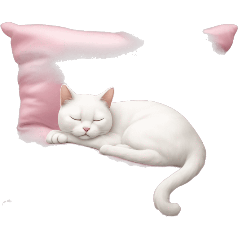 white cat sleeping on a soft pink silk pillowe emoji