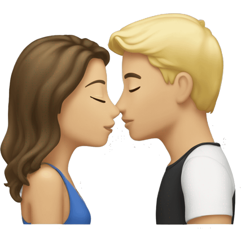 Brunette kissing her blond boyfriend emoji