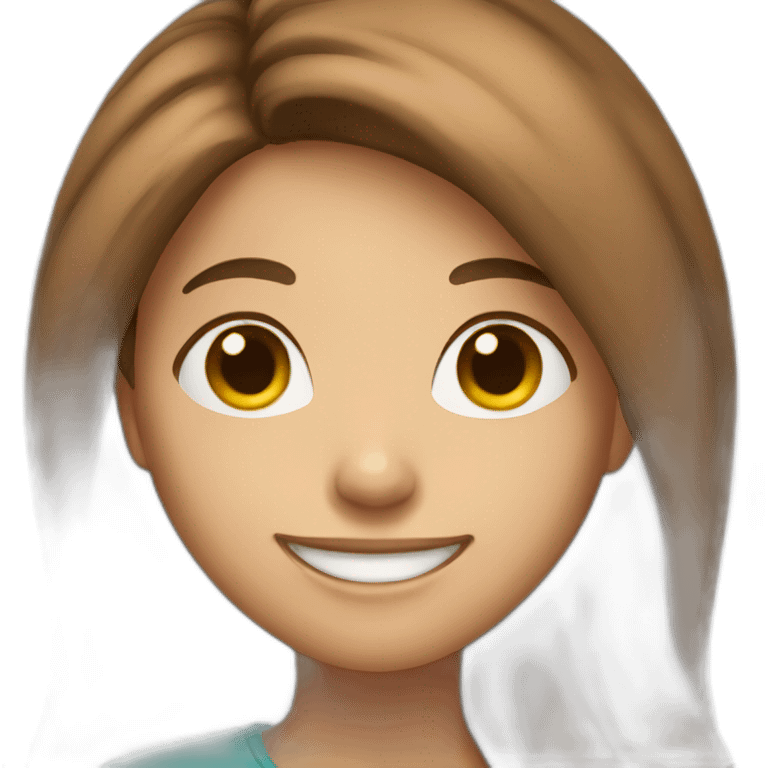 female with long brown hair and big smile emoji