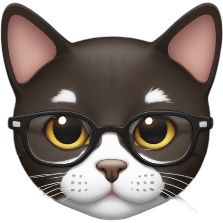 wenge domestic shorthair cat with white mouth wearing glasses emoji