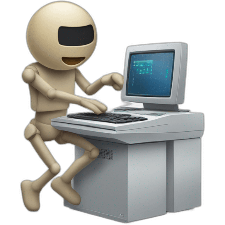 Anthropomorphic computer with arms and legs doing something random emoji