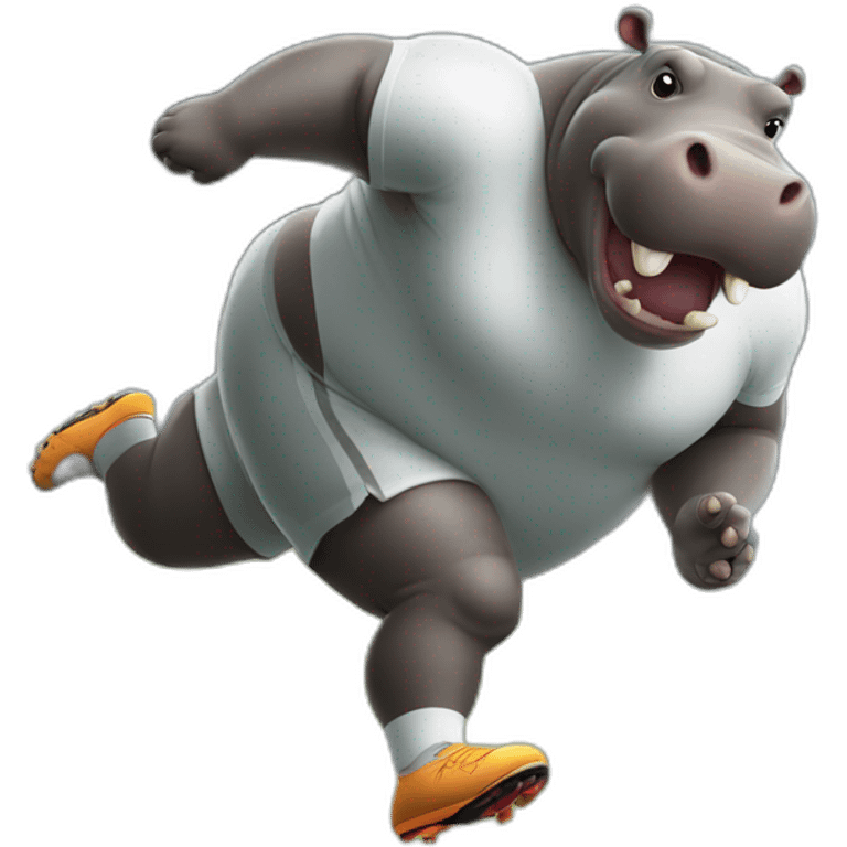 fat soccer player hippo running and kicking emoji