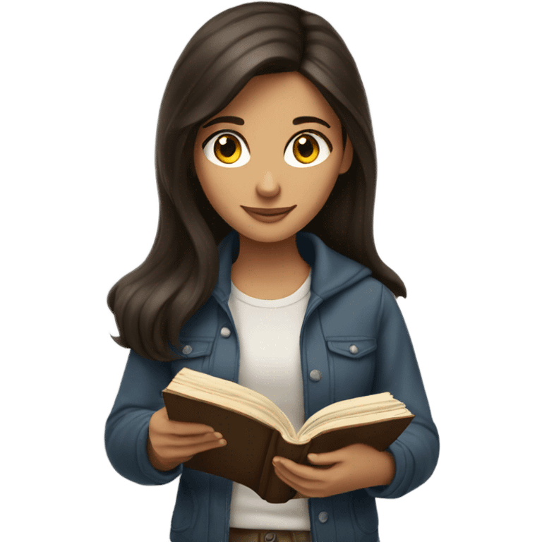 A feminine, brunette girl reading a book emoji