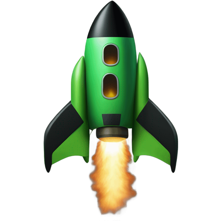 green and black rocket ship with green fire emoji