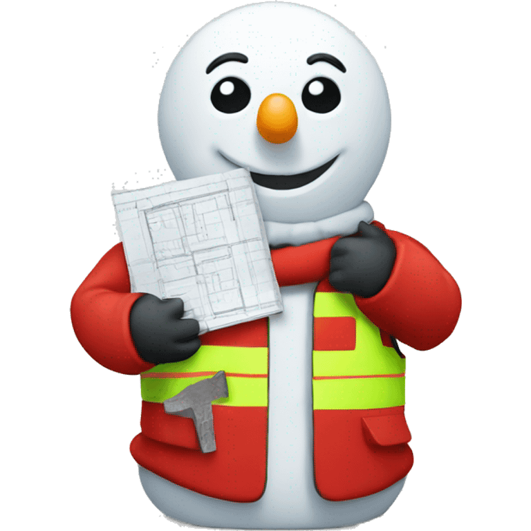 snowman holding construction plans in red vest emoji