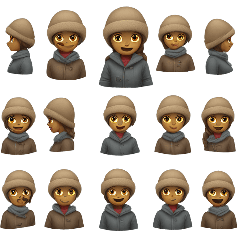 Girl wearing a ushanka hat with and sweater emoji