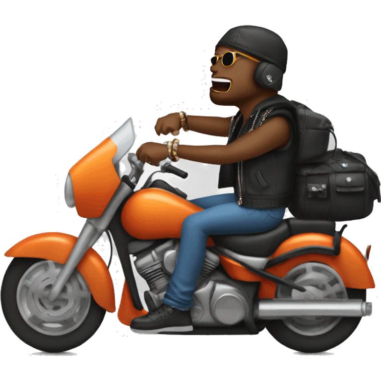 Rapper riding a motorcycle while rapping emoji