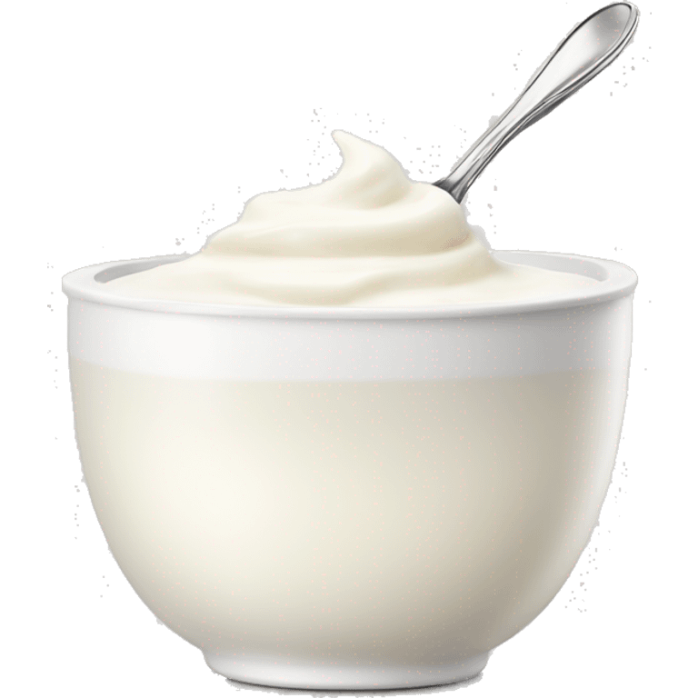 white bowl with vanilla yogurt and a spoon inside the yogurt emoji