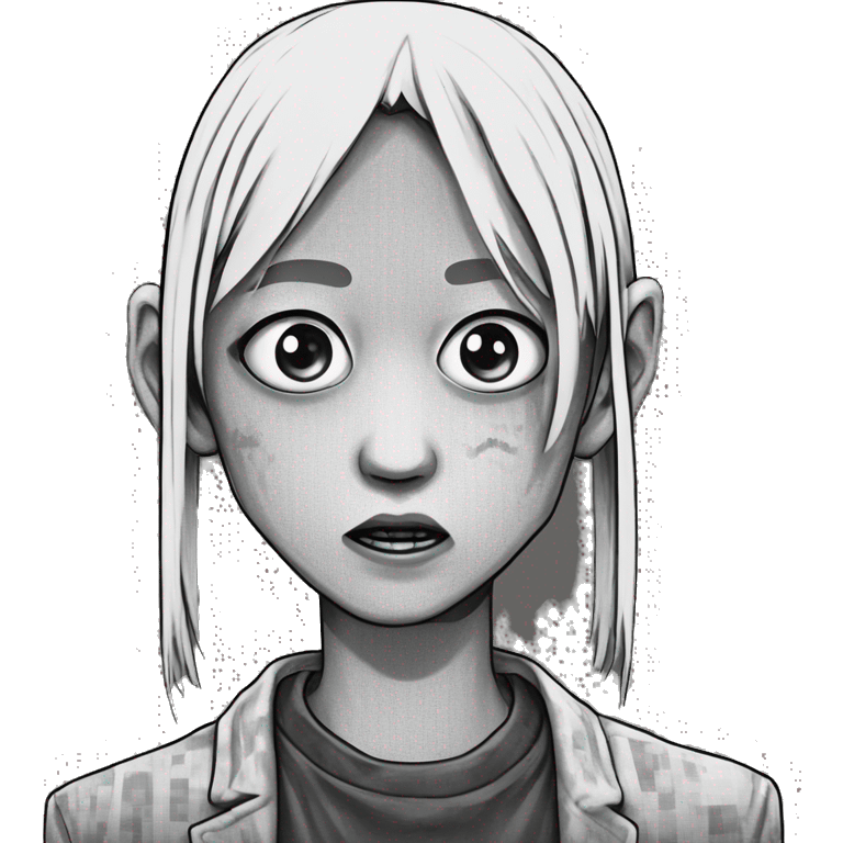 character from junji ito's horror manga in pixel art black and white style emoji