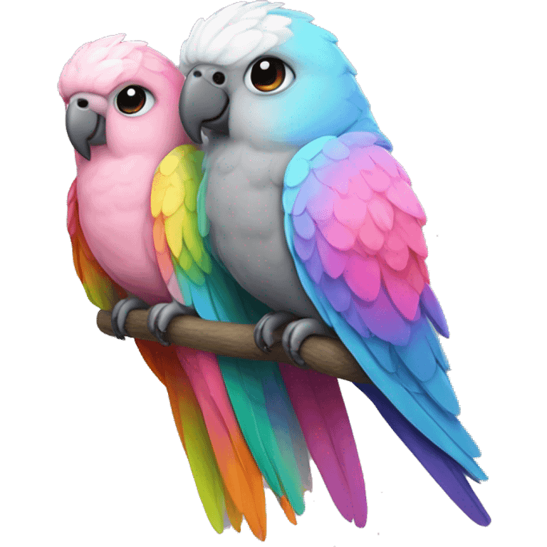 2 Pink and grey parakeets with rainbow wings  emoji