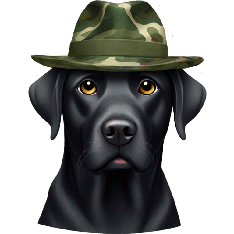 Black Labrador wearing camo hat emoji