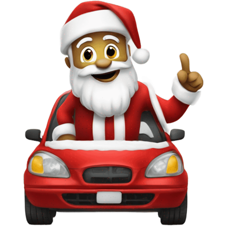 Car dressed as santa giving thumbs ut emoji