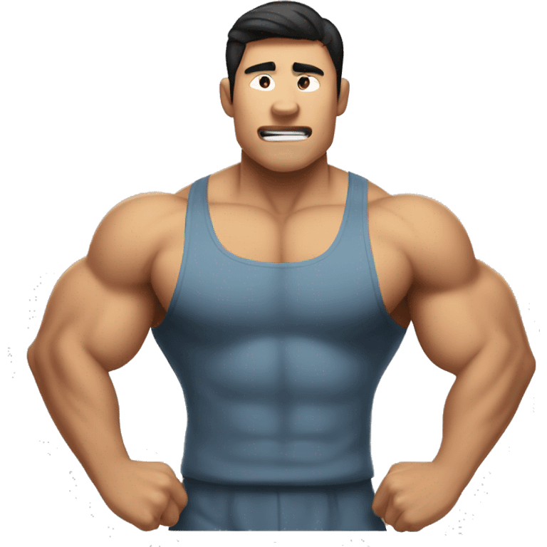 buff gym asian man full body making a 'rizz' face emoji