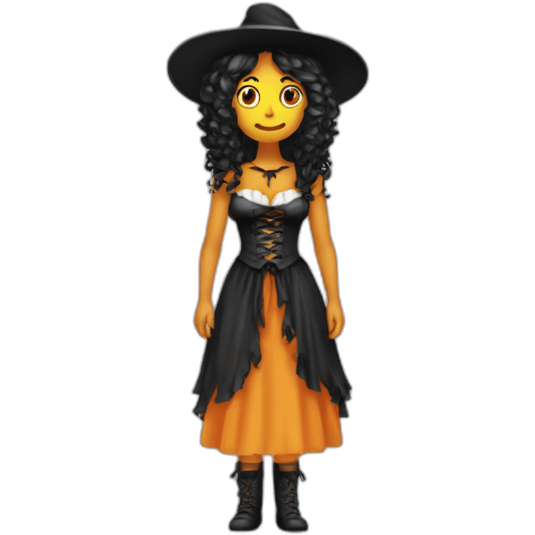 Chica guapa  pelo largo y suelto vestida de bruja de Halloween emoji