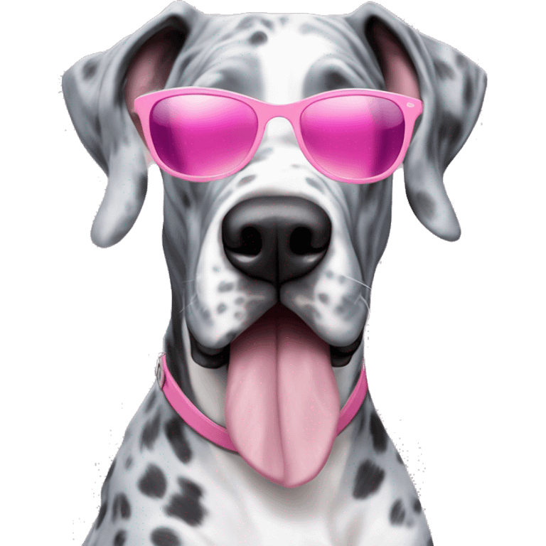 Blue Merle Great Dane wearing pink sunglasses emoji