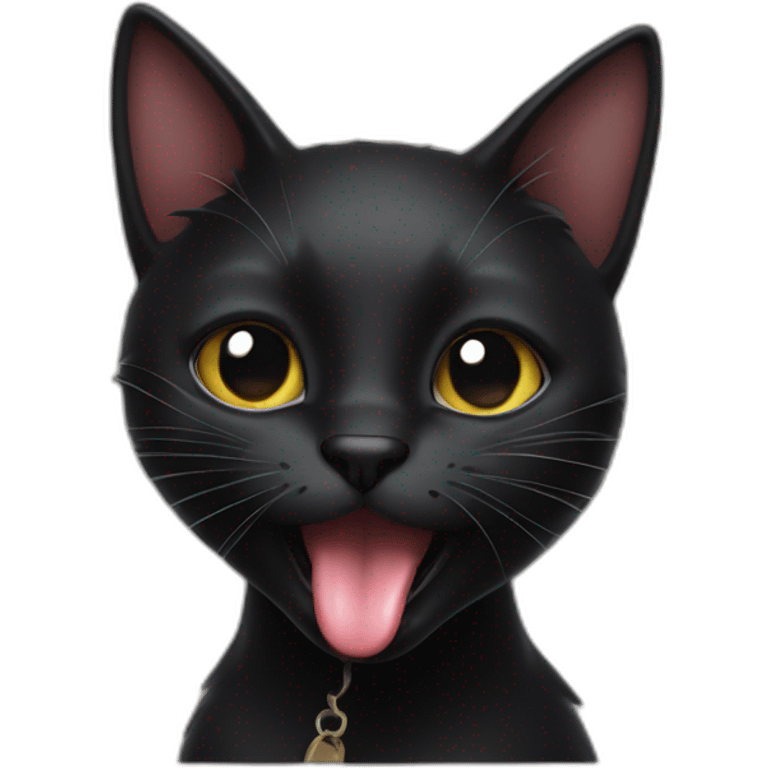 Cheeky Black cat sticking tongue emoji