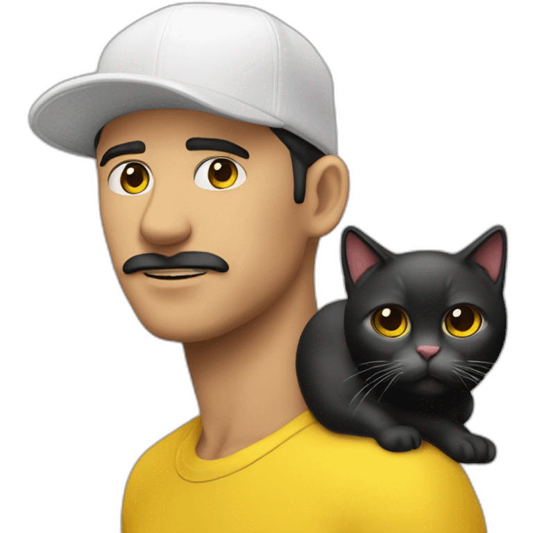 hombre piel blanca y gorra con dos gatos negro y amarillo emoji