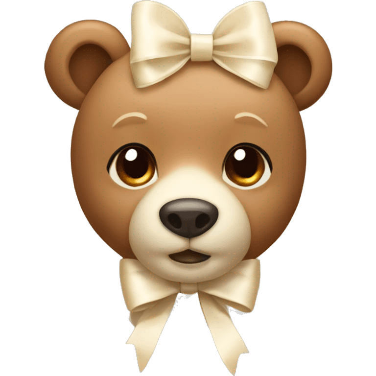 Cute light brown bear with a cream bow  emoji