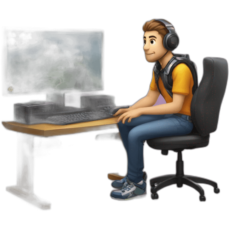 Gamer siting next to a gaming computer emoji