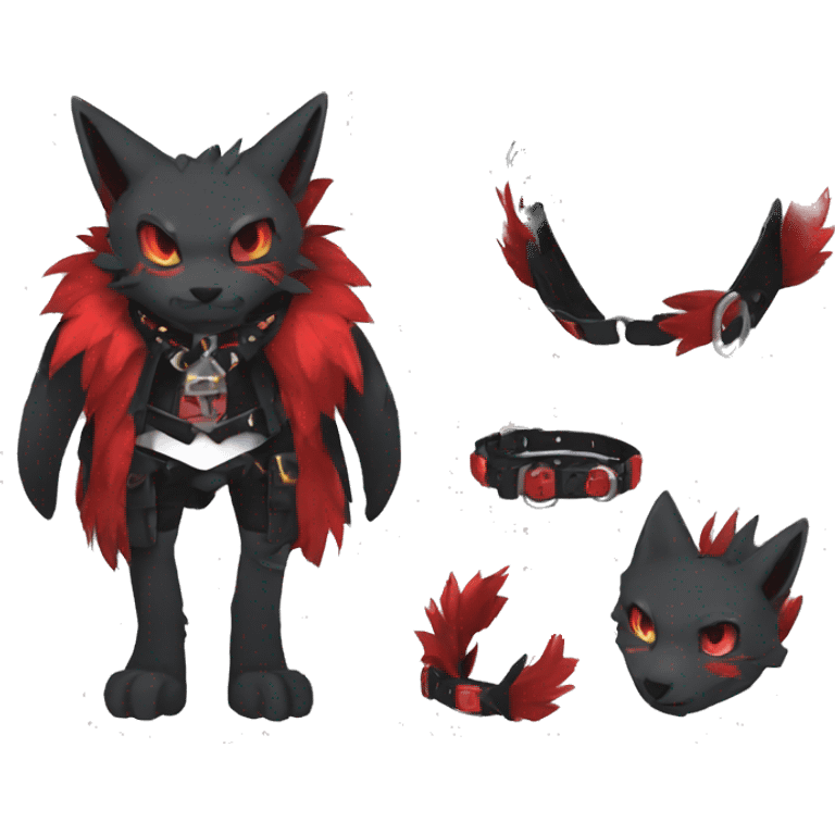 cool edgy black punk red animal hybrid Fakemon collar full body emoji