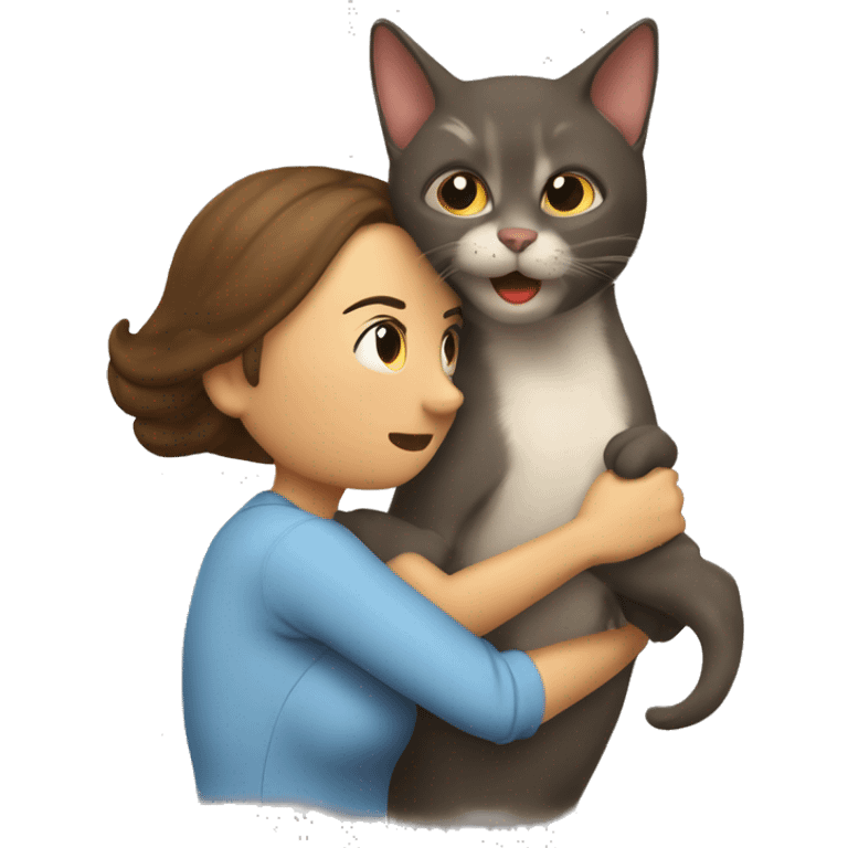 Gato abrazando a una mujer de manera muy tierna emoji