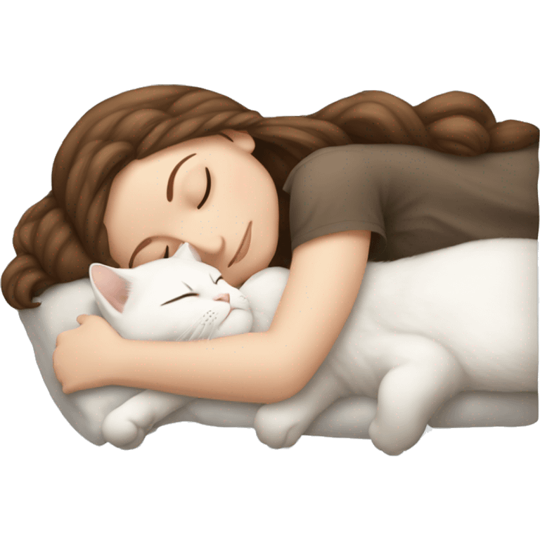 White girl brown hair sleeping with white kitty emoji