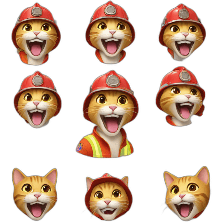 Laughing cats wear firefighter uniforms emoji