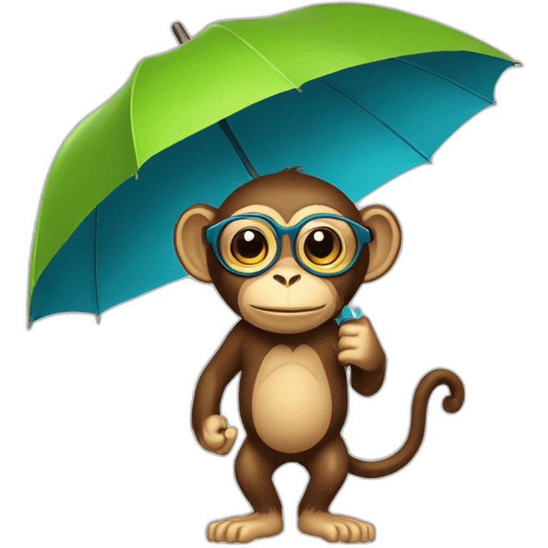 Monkey with spectacles and umbrella with tree emoji