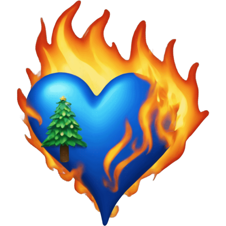 Blue heart with Christmas tree on fire emoji