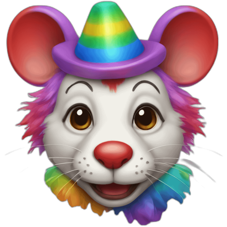 clown rat with red nose and rainbow wig emoji