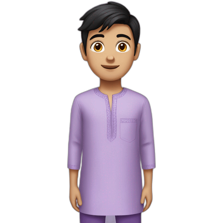 Young white boy black hair in lavender kurta emoji