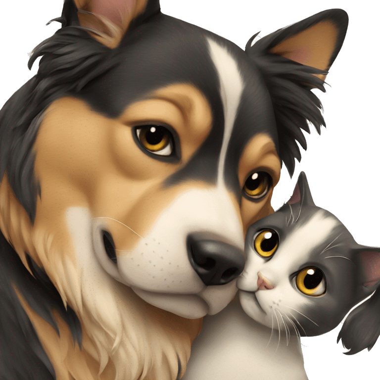 cat kissing a dog emoji