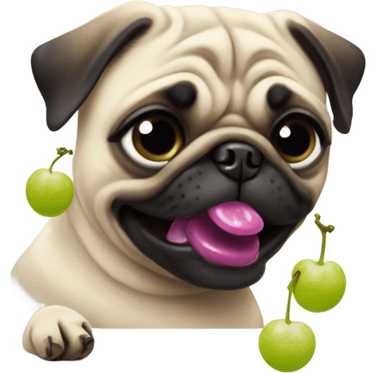 Pug eating a grape emoji