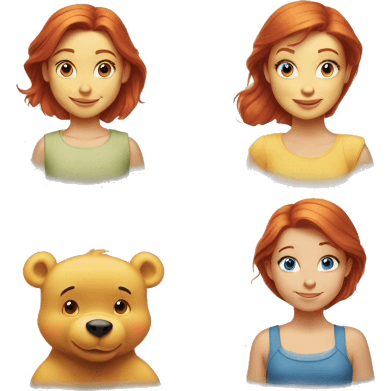 Redhead with blue eyes girl with winnie the pooh emoji