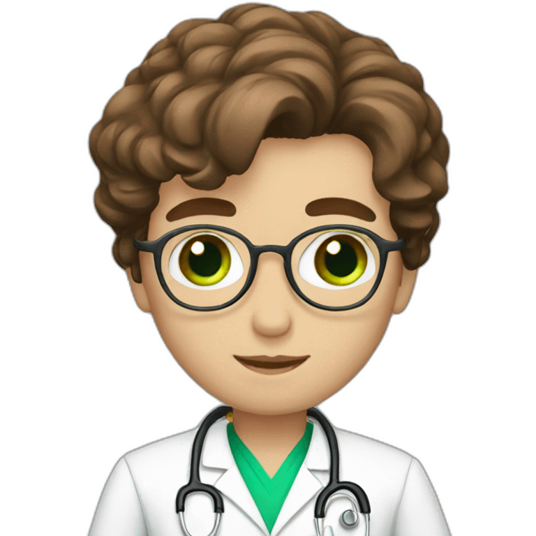 doctor with brown hair and big green eyes emoji