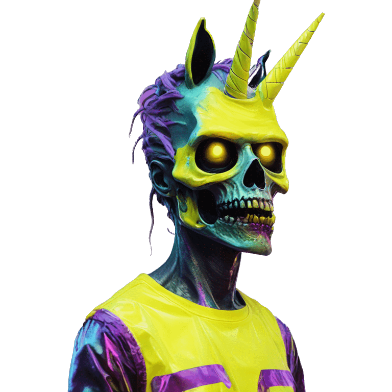 .Zombie_ Vaporwave black holographic oilslick zombie unicorn yellow caution tape emoji