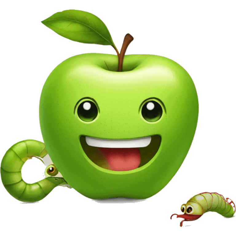 an apple with worm emoji